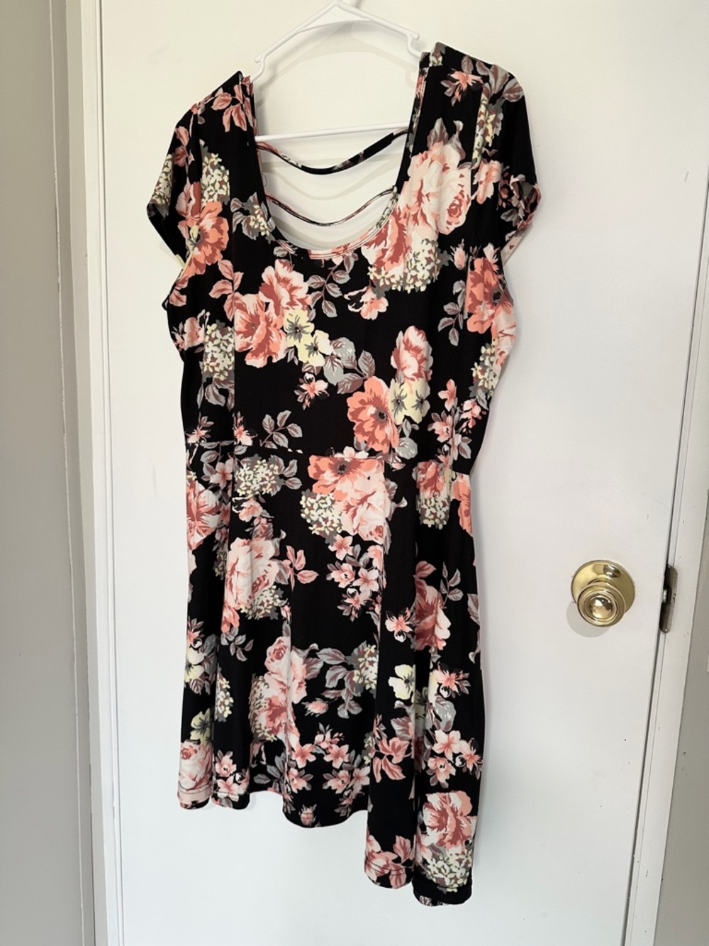 Bobbie Brooks Black Floral Midi Dress with Pink and Cream Flowers